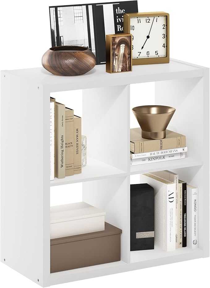Furinno Cubicle Open Back Decorative Cube Storage Organizer, 4-Cube, White
