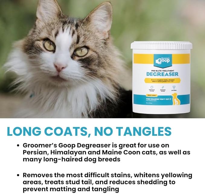 Groomer’s Goop Pre-Bath Pet Degreaser Treatment - Professional Strength Formula Removes Tough Oil & Grime from Dog & Cat Coats, Conditions Skin, Dye-Free - 28 oz Can