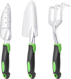Garden Tools Set, 3 Pack Heavy Duty Gardening Tools Set Include Garden Shovel, Transplant Trowel and Hand Rake with Ergonomic Non-Slip Handle, Aluminum Alloy Lawn and Garden Hand Tools for Planting