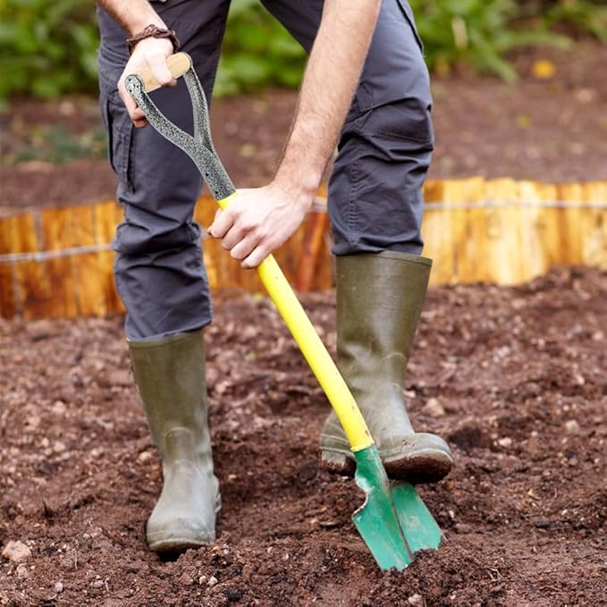 Shovel D Grip Handle, 32mm Inner Diameter Metal Shovel Replacement Handle with Wooden Grip Spade Snow Scoop Digging Raking Tools Snow Shove-l for Digging Raking(Color:Sliver)