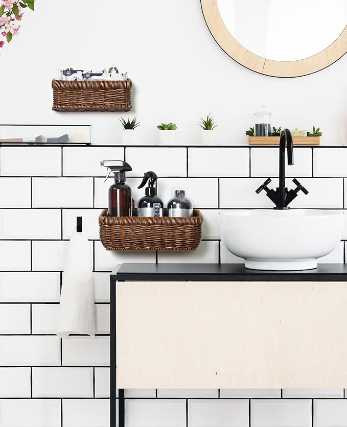 AceList Wall Hanging Basket, Boho Style Hand-Woven Hanging Storage Baskets - Set of 2, Ideal for Boho Room Decor, Kitchen, Garden, and Living Room(Brown)