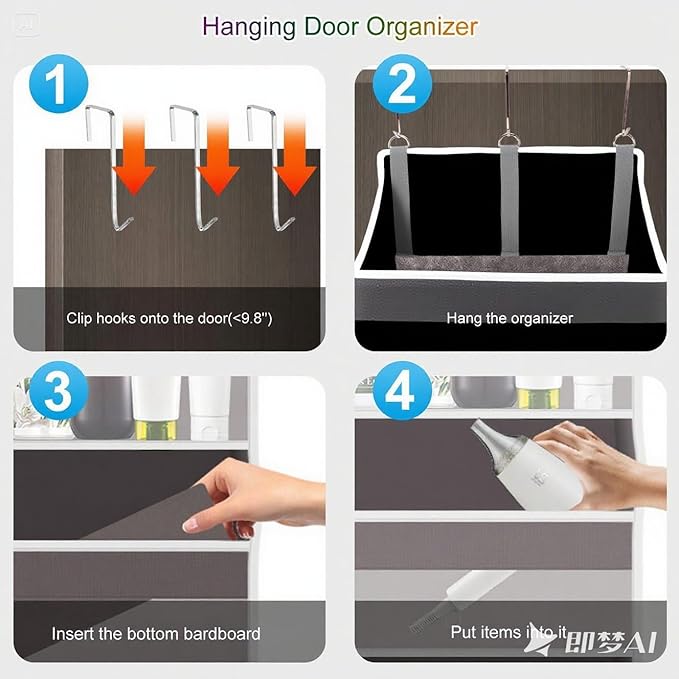 Over The Door Organizer Closet,5 Bins 10 Side Pockets,Hanging Organizer,Anti Tilt 44 lbs Load Door Organizers and Storage with Clear Window for Bedroom,Nursery,Rv,Bathroom,Camper(Pure Black)