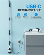 Electric Spin Scrubber with 10 Replaceable Brush Heads, IPX7 Waterproof Shower Scrubber with Long Handle, 3-Speed Adjustable Cleaning Supplies with Rotating Cleaning Brush