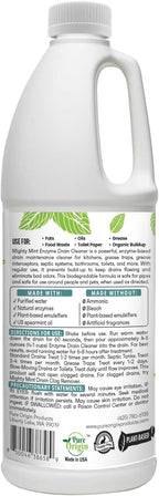 Mighty Mint Drain Maintainer with Enzymes – Drain Cleaner Controls Bad Smells and Prevents Buildup for Drains, Grease Traps, Septic, 32oz