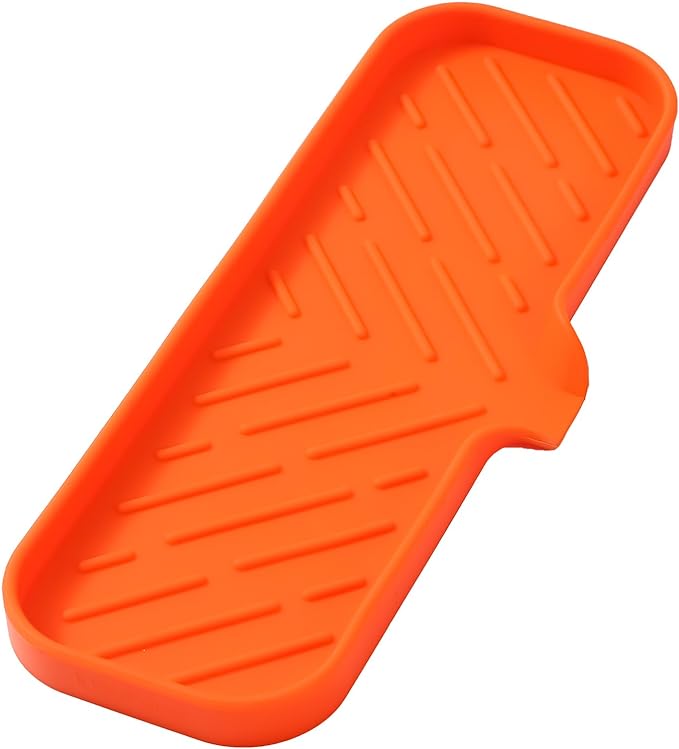 Silicone Bathroom Soap Dishes with Drain Spout-Bathroom and Kitchen Sink Organizer,Sponge Holder,Dish Soap Tray,Perfect for Dispenser,Scrubber,Bottle,Cup on Sink or Counter-Orange 12"×4"