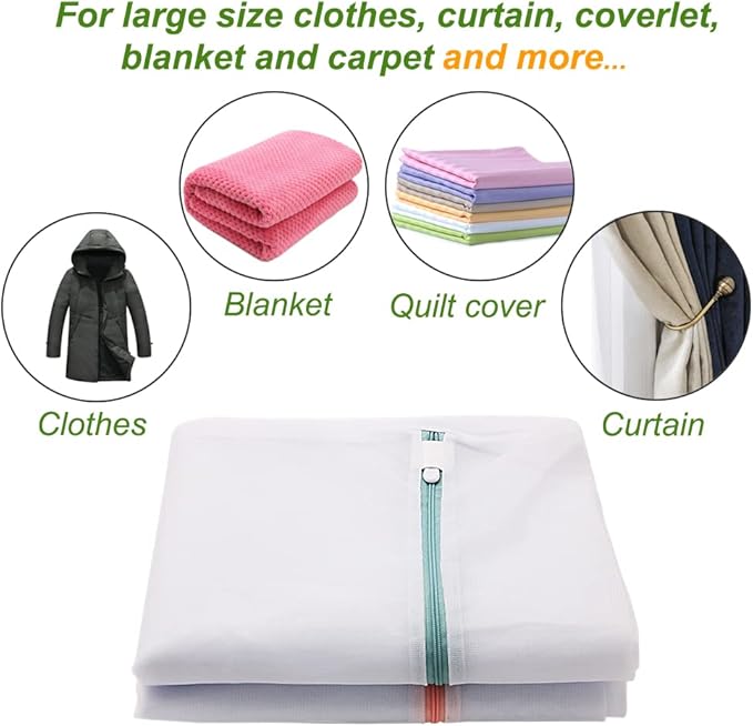 Large Mesh Laundry Bags, 2 Pack 35 in x 27 in Washable Fine Net Washing Machine Bags for Delicates, Blankets, Comforters, Bedding, Clothing, Toys, Pet Items