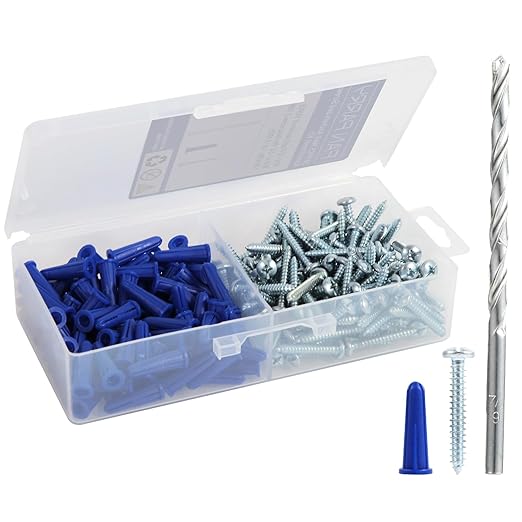 Concrete Anchors and Screws Kit, 201PCS Drywall Anchor Screws, 100PCS #10-12 Plastic Anchors and 100PCS Self Tapping Screw with 1PCS Drill Bit for Stucco Concrete Masonry Brick