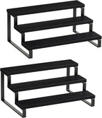 Giikin 3 Tier Spice Rack, Set of 2 Wooden Spice Rack for Countertop, Cabinet Organizer Shelf Kitchen Counter Storage Shelves Cupcake Stand Holder Display Stand, Black