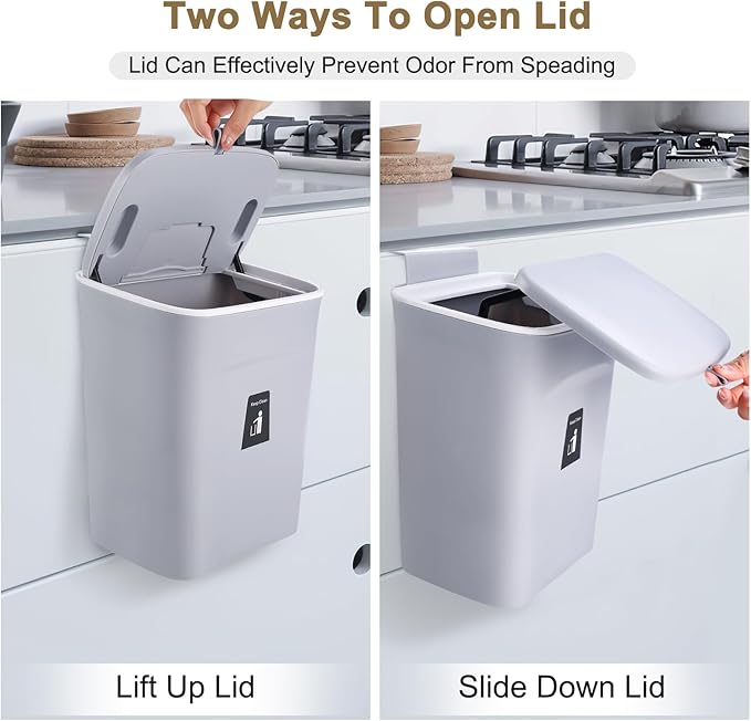 2 Pack Kitchen Compost Bin,Hanging Small Trash Can with Lid for Under Sink or Counter Top,Dustbin for Kitchen for Cabinet/Bathroom/RV//Camping//Office/Car