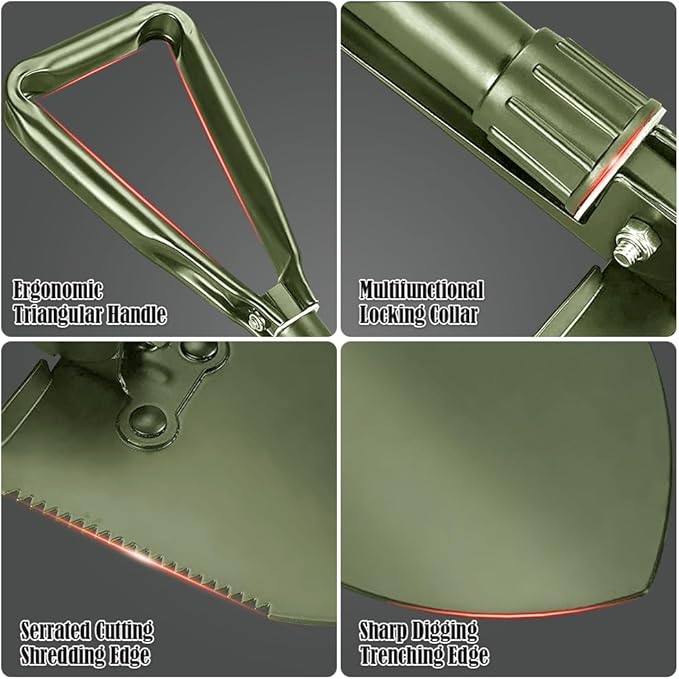 Digging Shovel - 24'' Lightweight Folding Shovel High Carbon Steel Portable Digging Trowels for Outdoor Camping Backpacking Hiking Car EmergencHome Garden (Olive)