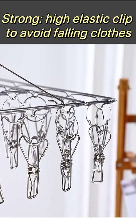 2 Pack Stainless Steel Sock Drying Rack with 80 Clips,360° Rotatable Windproof Hook Clothes Hanger Rack for Herb,Bras,Underwear,Baby Clothes,Hat,Scarf,Pants,Gloves,Towel and Laundry Accessories