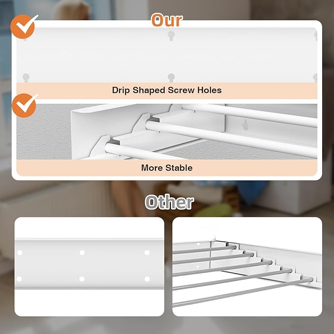 Laundry Drying Rack Collapsible, Wall Mounted Clothes Drying Rack Wall, Space Saving Drying Rack for Laundry, 19.8" Wide, 3 Aluminum Rods, 50 lb Capacity