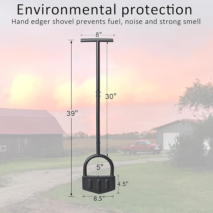 Edger Lawn Tool, Manual Grass Edger Tool Wide Footplate Long Handle 39 inch, Steel Hand Border Half Moon Edger Shovel for Landscaping, Yard, Garden, Sidewalk, Burying Cable