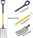 Pitchfork, Steel Tines, Manual Hay Fork, Pitchforks for Gardening Digging Composting Spading,4Tines Garden Fork witn Fiberglass Handle,46Inches (Black)