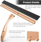 OPERNEE Shower Squeegee with Self Adhesive Hook, 14 Inches Stainless Steel Squeegee Cleaner, All-Purpose Window Scraper for Bathroom Doors, Mirror, Windows and Car Glass, Rose Gold