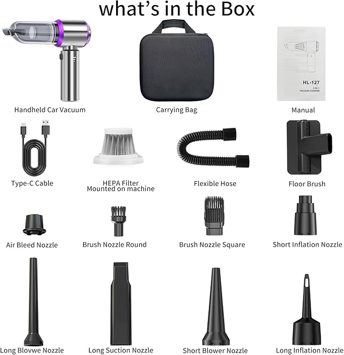 Handheld Vacuum Cordless, Car Vacuum Portable Cordless 22000PA High Power 4-in-1 Air Blower Gun Air Duster & Air Blower with Brushless Motor 3-Speed Adjustable for Home, Pet, Office