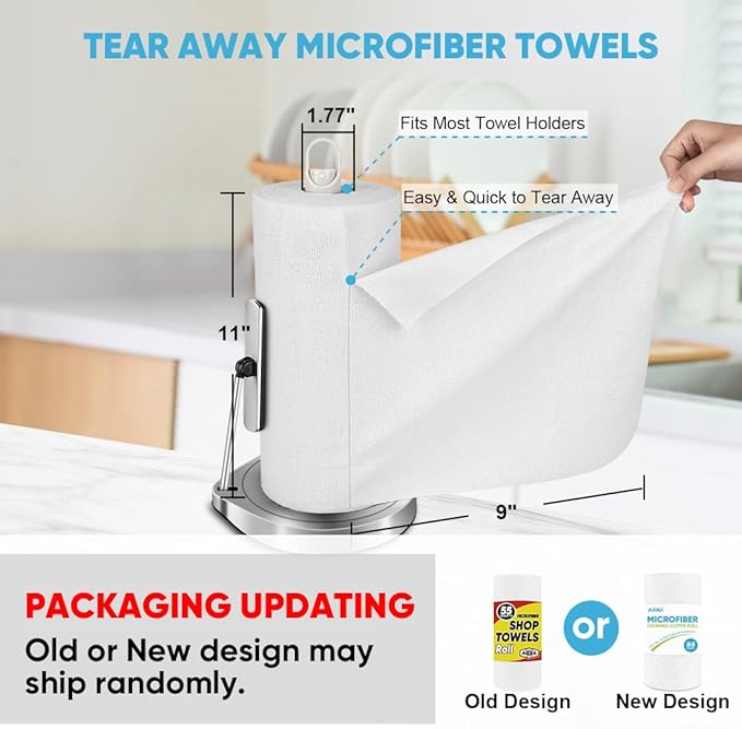 AIDEA Microfiber Cleaning Cloth Roll, Shop Towels 165 Sheets(3 Roll), Tear Away Reusable Paper Towels, White Rags for Bars, Cleaning Rags for Automotive, Mechanic, Workshops, House, 11×9"