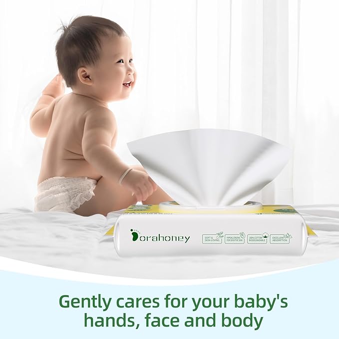 100% USA Cotton Baby Wipes for Sensitive Skin, 99% Purified Water Unscented Wet Wipes, Hypoallergenic & Plastic-Free, 1024 Count (16 Flip-Top Packs of 64)