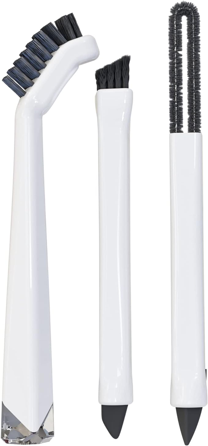Small Cleaning Brush Set 3pcs—Crevice Brushes for Cleaning—Scrub Brushes Set with Silicone Tipped Scrub Brush—Stiff Handle Miniature Cleaning Brush for Kitchen Uensils, Tight Spaces, Tub, Shower