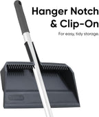 Superio 18" Horse Hair Upright Broom with Telescopic Handle & 16" Gray Dustpan with Comb, Rubber Lip & Clip – Narrow Thin Dust Broom for Dog Hair – Hardwood & Tile Floor Cleaning Set – Gray