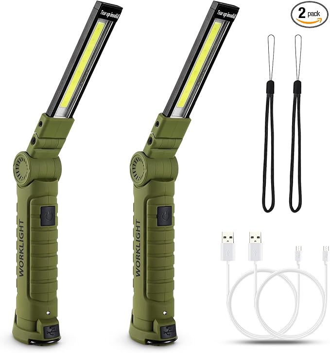Men Tools for Christmas Birthday Gift 2 Packs LED Rechargeable Work Light Flashlights, 360°Rotate 5 Modes,Gifts for Men Him Dad Handyman for Car Repair, Grill and Outdoor