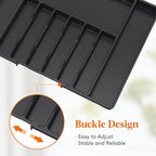 Lifewit Silverware Drawer Organizer, Expandable from 16.9 to 30 inches, Large Utensil Tray for Kitchen, Adjustable Cutlery Holder, Plastic Flatware Storage for Spoons Forks Knives, Black