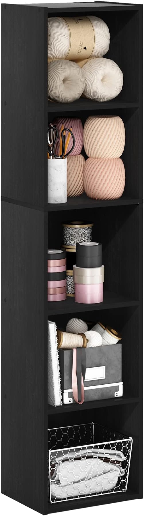 Furinno Luder Bookcase / Book / Storage, 5-Tier Cube, Blackwood