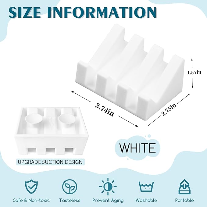 Silicone Soap Dish with Drain, Upgrade Double Suction Cups at The Bottom for Anti-Slip and Stability, Soap Dish Shower Waterfall Bar Soap Holder Tray with Drain Soap Holder (2, White)