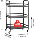 HDANI 3 Tier Rolling Cart Shelves,Heavy Duty Multifunctional Metal Frame-Supports 22 Lbs Per Tier,Rolling Cart with 2 Lockable Wheels for Home,Office,Kitchen,Bathroom,Bedroom (Black)…