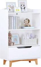 UTEX Kids Bookshelf, Children Bookcases with Storage and Drawer, Wood Kids Toy Storage Organizer for Playroom, Nursery School, White