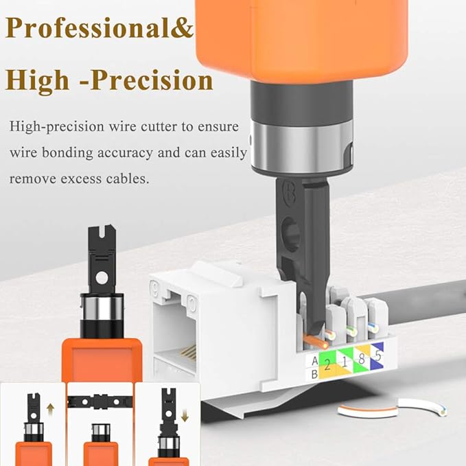LEATBUY Crimp Tool Set RJ45 Crimper Cat5 Cat5e Cat6 Crimping Tool Kit, 50PCS Pass Through Connectors, 50PCS Covers, Network Cable Tester, Wire Punch Down Cutter (ORANGE)