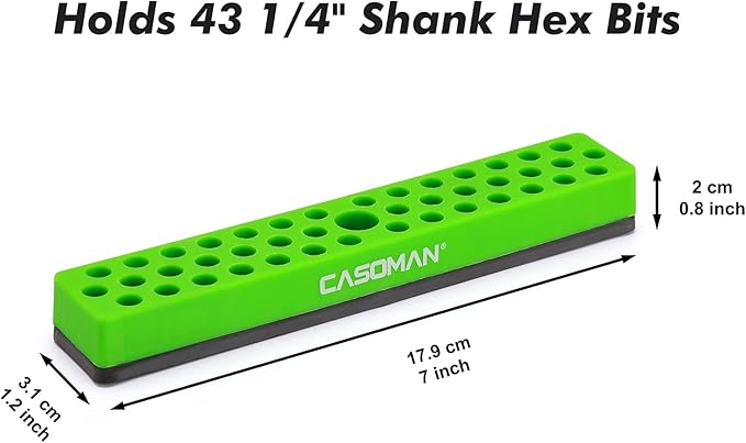 CASOMAN 1/4" Hex Bit Organizer with Magnetic Base - Green, 43 Hole Bit Organizer with Strong Magnetic Base, Magnetic Bit Organizer for Your Specialty