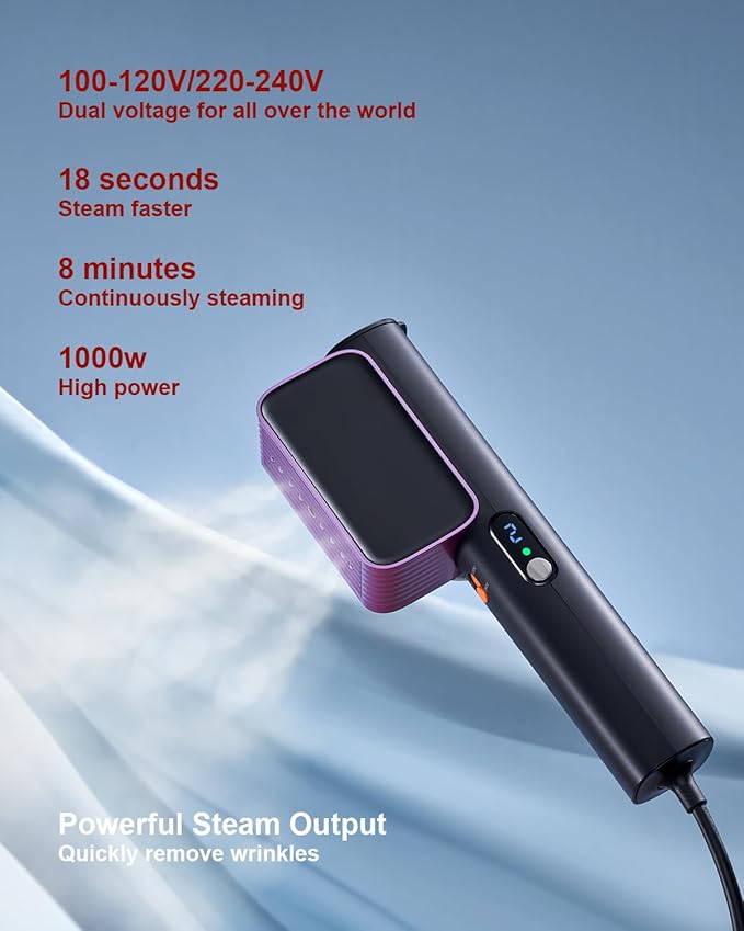 G7 2-in-1 Professional 100-240V Dual Voltage Steamer for Clothes and Iron for Clothes, Just 1lbs Lightly, 8 Minutes of Continuous Steam, 1000W Portable Steamer for travel and home