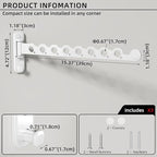 Wall Mounted Clothes Hanger Rack Foldable Drying Rack Hook Folding Indoor for Laundry Room Organization Bedroom Collapsible Racks Perfect for Small Spaces, 8 Hole White 2 Packs