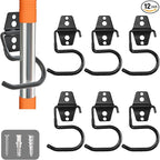 LIGHT DUST Broom Holder Wall Mount - 12 Pack Tool Hangers Garage Wall Hanging Organizer - Heavy Duty Metal Large S Hooks for Mop Shovel Rake Shed Garden Lawn Yard Handle Tools Organization (Black)