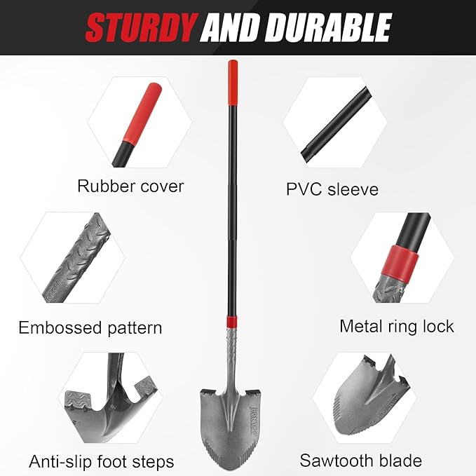 Heavy Duty Garden Tools Digging Shovel Garden Shovel Spade with Long Fiberglass Handle for Digging and Garden Work,58 inches