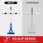 IMILLET 2 Pack Broom and Mop Holder Wall Mounted, Stainless Steel Broom Holder Mop Holder Self Adhesive Heavy Duty Hooks Storage Organizer for Home Laundry Room Garden Garage Closet Kitchen