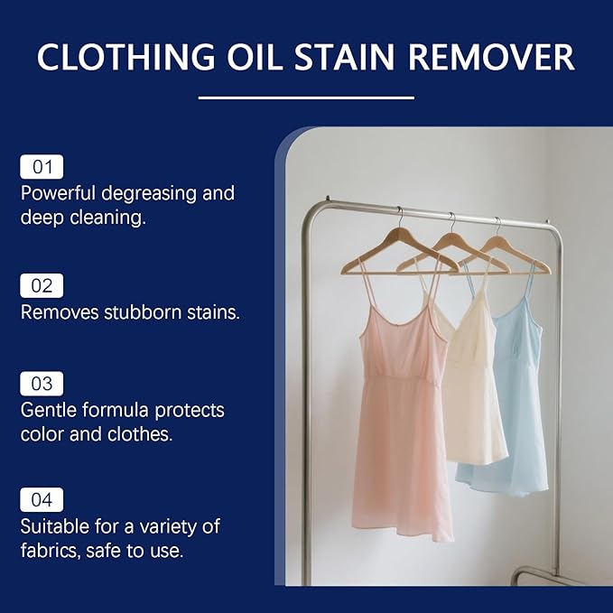 Oil and Stain Remover for Clothes, 8 FL OZ, Gentle Fabric Cleaner, Quick and Easy Grease Removal, Fabric Stain Remover For Cooking, Engine, Dried Oil And Grease Stains, Safe for All Fabric Types