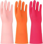 3 Pairs Rubber Cleaning Gloves Latex Free Dishwashing Gloves - 13" Reusable Nitrile Gloves Medium, Orange+Pink+Red