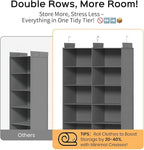 ALLTIDYUP Grey 5-Tier Hanging Closet Storage Organizer - Space-Saving Dual-Row Foldable Shelves with 3 Hooks, Wardrobe Organizer for Dorm, Bedroom, Clothes and Accessories