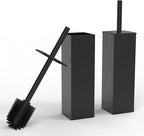 RUACQ Toilet Brush and Holder Set 2pcs,Square Toilet Bowl Brush for Bathroom with 304 Stainless Steel Handle Toilet Cleaner Brush with Durable Scrubbing Bristles,Splash-Proof (Matte Black)