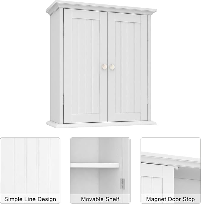 hooChoo Bathroom Wall Cabinet Set of 2, Over The Toilet Space Saver Storage Cabinet, Medicine Cabinet with 2 Door and Adjustable Shelves, Cupboard, White