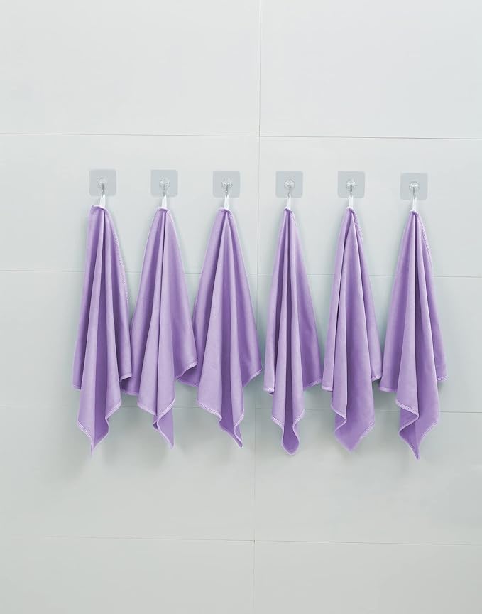 6 Pack Microfiber Glass Cleaning Cloth, 16 Inch X 16 Inch, Lint Free Quickly Clean Window, Glasses, Windshields, Mirrors, and Stainless Steel, Purple