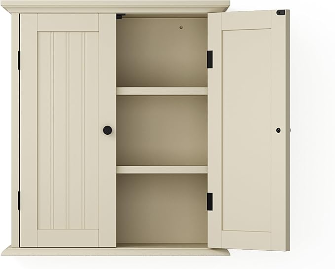 ChooChoo Bathroom Wall Cabinet, Over The Toilet Space Saver Storage Cabinet, Medicine Cabinet with 2 Door and Adjustable Shelves, Cupboard, Antique White & Brown