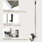 Metal Dustpan Long Handle Stainless Steel Dustpan,Heavy Duty Standing Dust Pan with Teeth, Indoor Outdoor Up for Home Kitchen Lobby Room Office