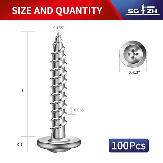 #8 x 1 Inch Wood Screw 100Pcs 410 Stainless Steel Standard Thread Truss Head Fast Self Tapping by SG TZH
