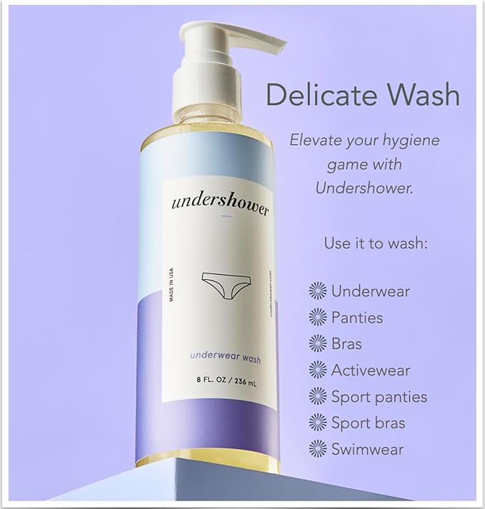 Undershower Underwear Detergent, 75 to 100 Washes, Delicate Hand Wash Detergent for Shower, Laundry Sink Soap for Strong Odors and Blood Stain Removal, Non-Toxic and pH Neutral Enzyme Formula, 8 Fl Oz