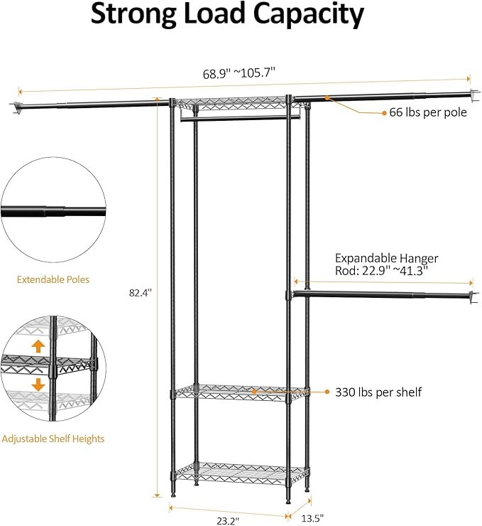IZEUK Heavy Duty Rolling Garment Rack Wire Clothes Rack for Hanging Clothes (Black, 3 Tier with 3 Rod)