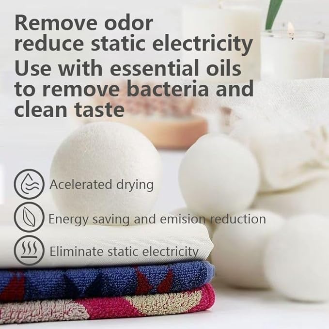 6 Pack Felt Dryer Balls – Wool Dryer Balls for Reducing Drying Time, Eliminating Static & Wrinkles, Removing Lint, Pet Hair, Odors – Reusable Cat Toy Included (Non-Food Use)