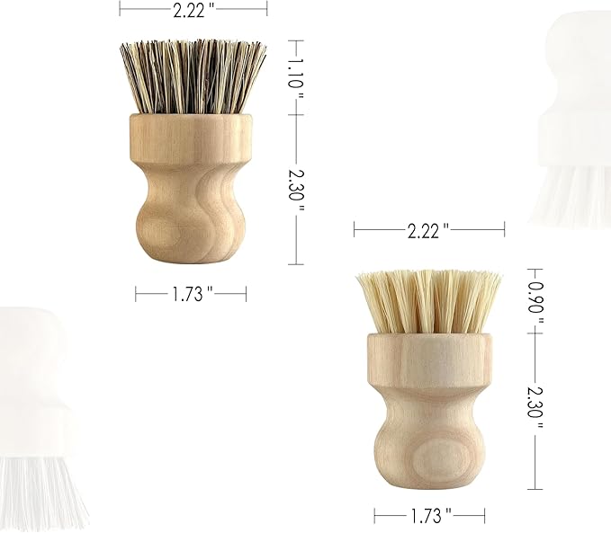 3 - Piece Wooden Kitchen Dish Brush Set - Natural Fiber Dishwashing Scrubber